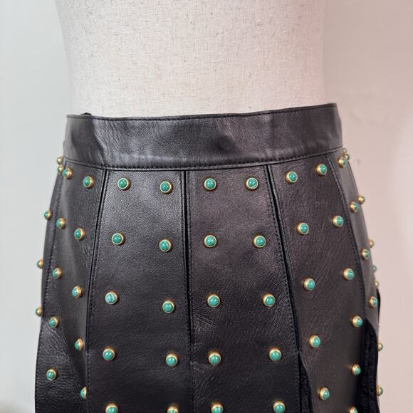 Valentino Black Leather Lace Maxi Skirt Runway 2016 Studded High Waist $10k Sz 4 - Picture 5 of 16